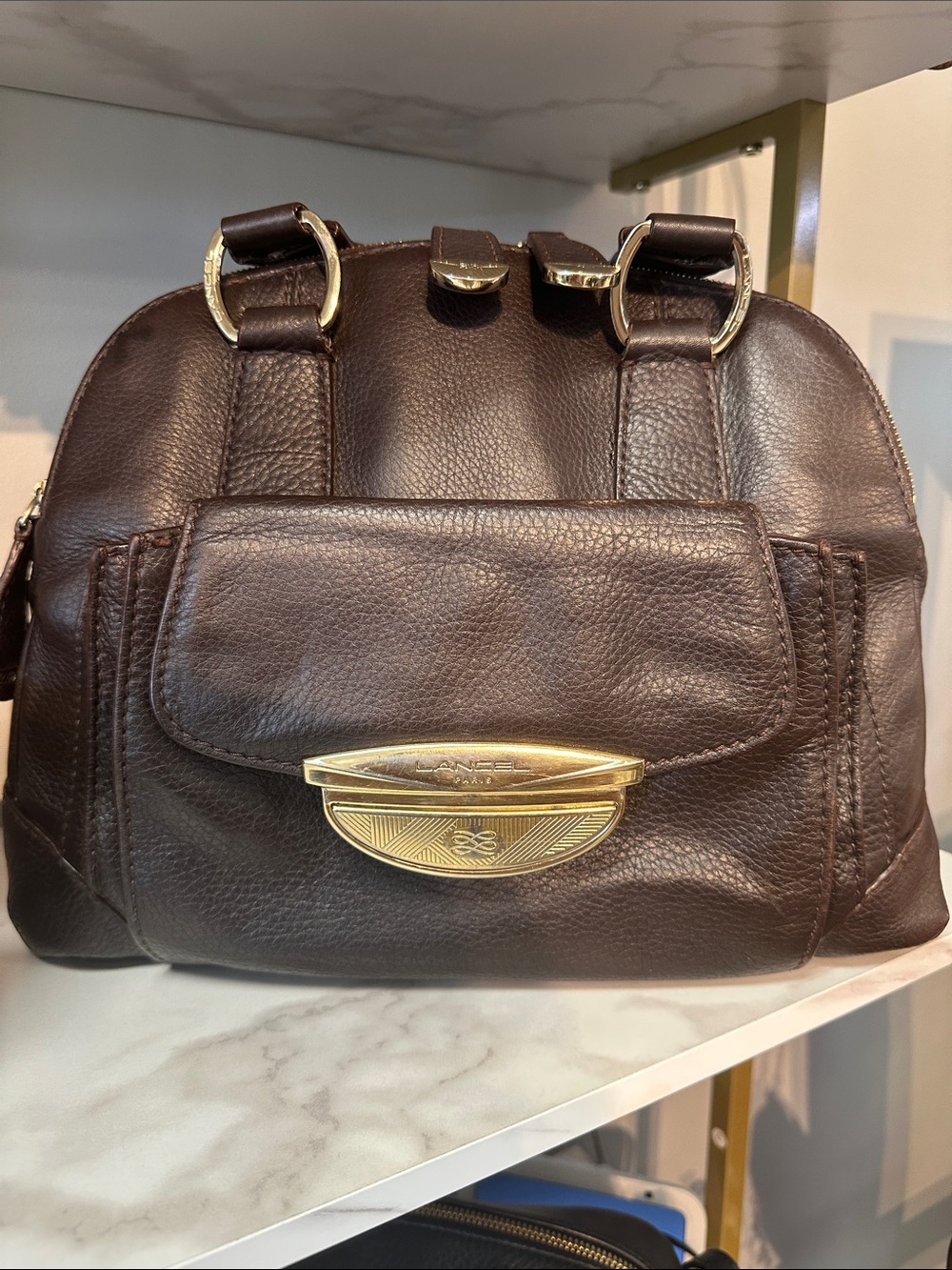 Lancel Brown Leather Satchel with Gold Hardware